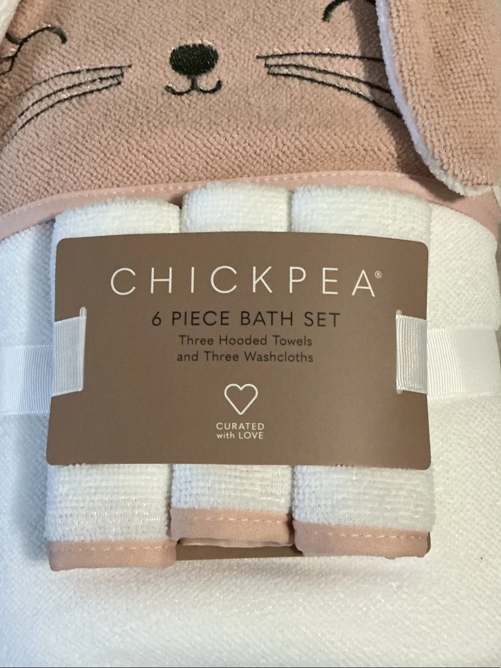 chick pea Blush Pink & White Baby Hooded Towel Set with Bunny Motif